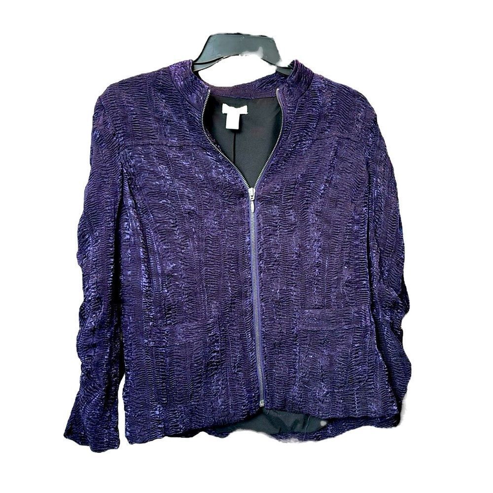 Chico’s | Vintage 1990s Crinkle Purple Black Shiny Women’s Lined Full Zip Jacket